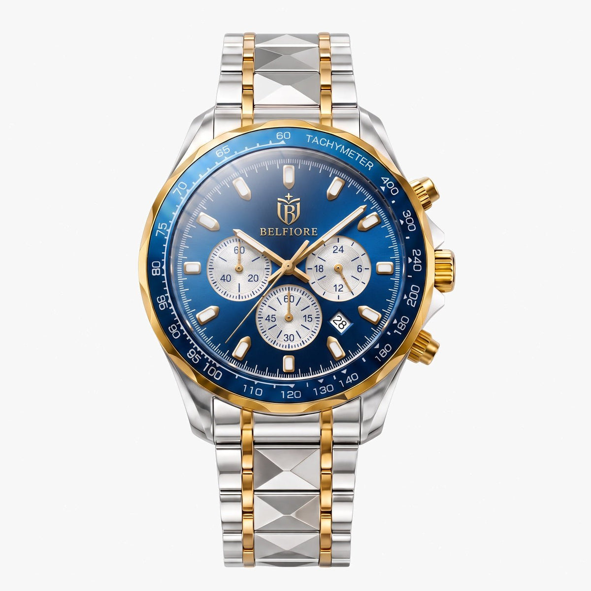 Marco Belfiore Prevalent men's stainless steel quartz watch, Gold Blue Diamond colorway